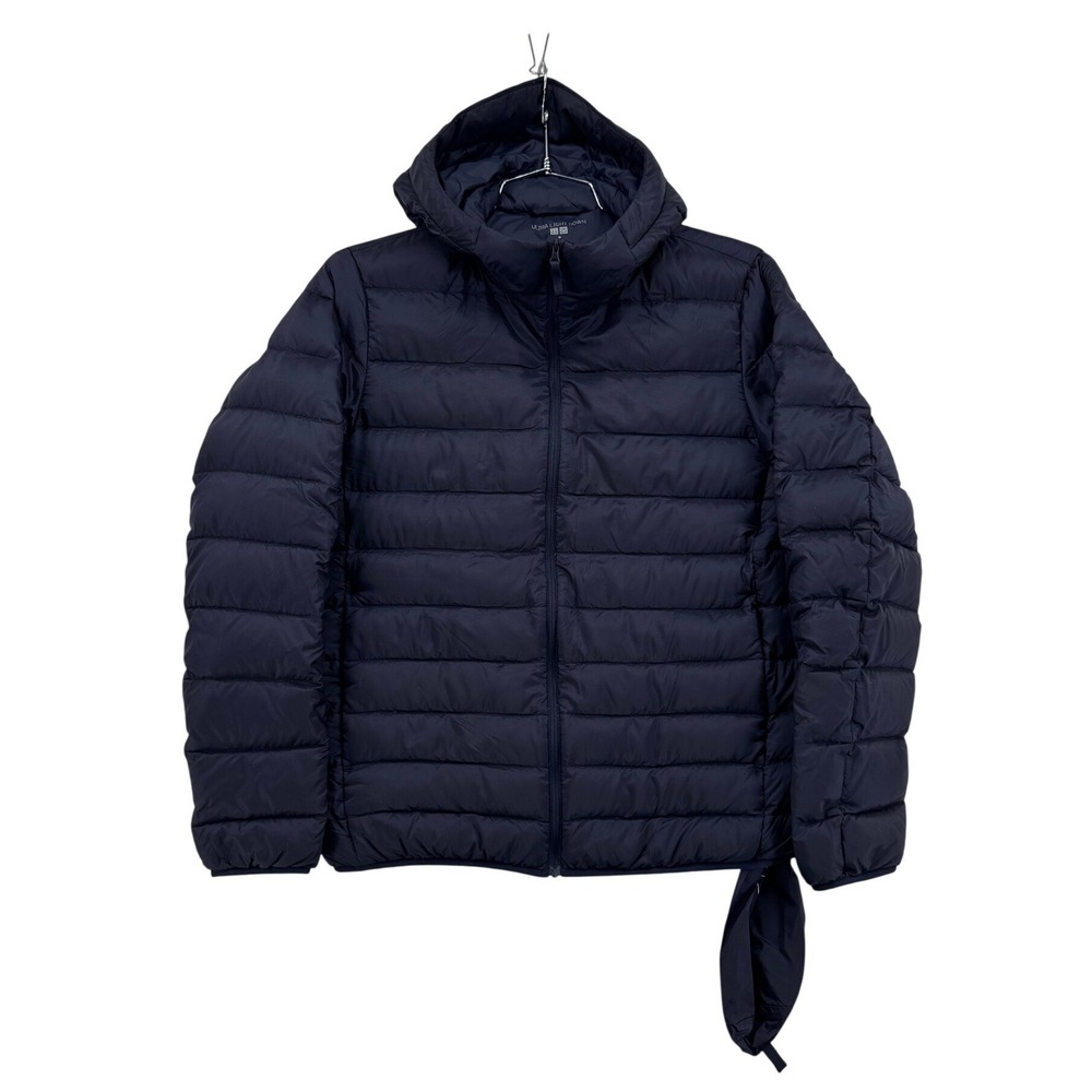 Uniqlo Ultra Light Down Jacket Mens M Navy Blue Excellent Hooded Puffer 420314